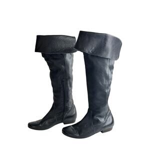 Eric Michael Knee High Leather Boots Black Flat Heel Buckle Winter 41/10.5